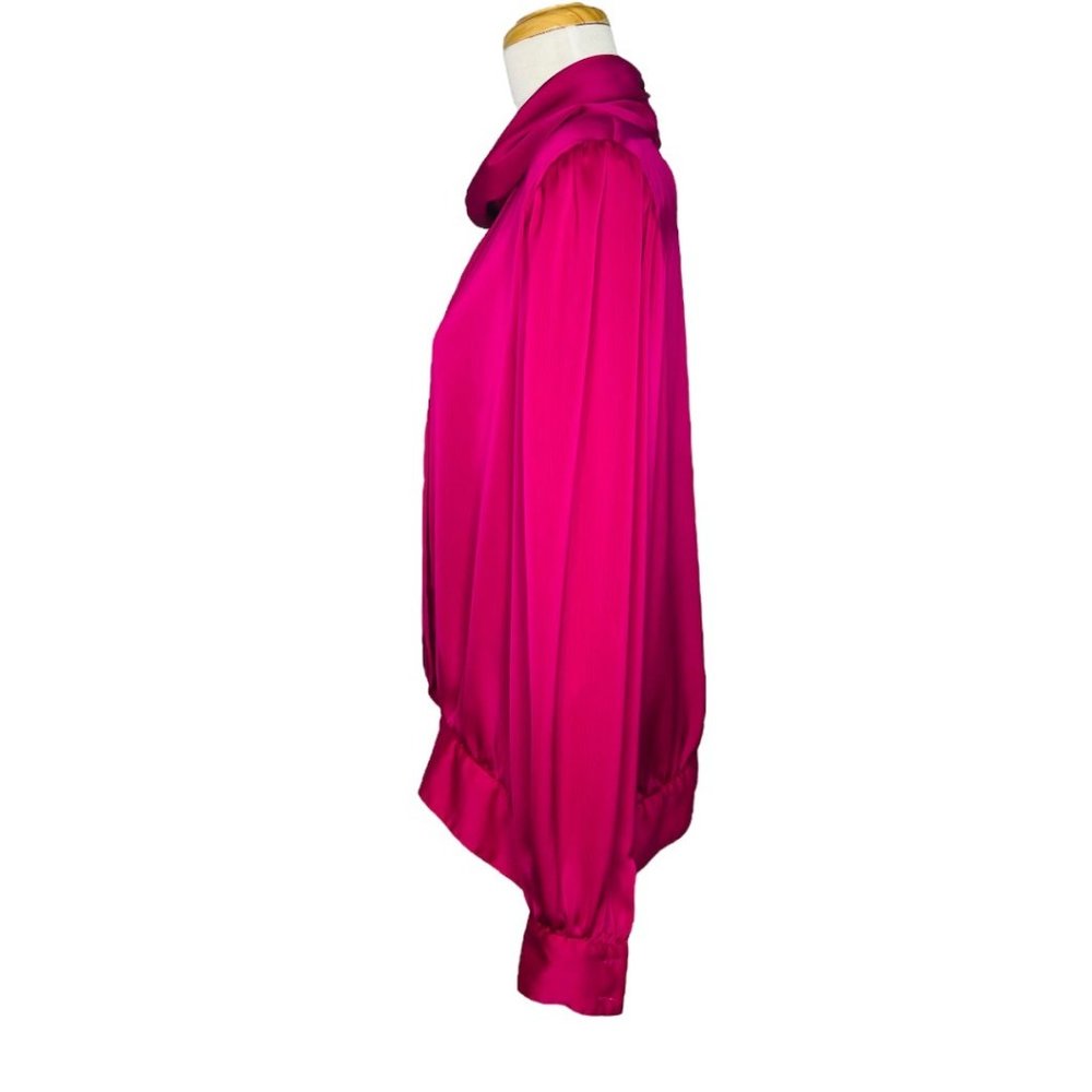 80s Liz Claiborne CollectionSilk Blouse Cowl Neck Dolman Sleeves Hot Pink 14 - Picture 6 of 11